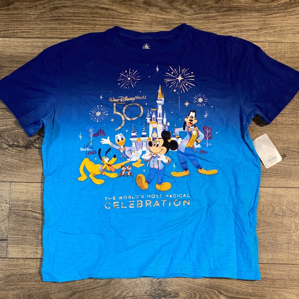 Disney Blue Celebration Tee with Characters 50th anniversary size large L